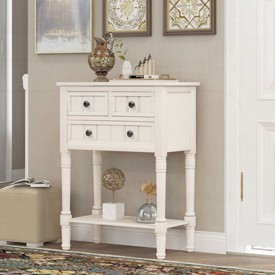 Console classique en bois vieilli avec tiroirs et tablette pour espaces étroits, solution de rangement élégante et multifonctionnelle