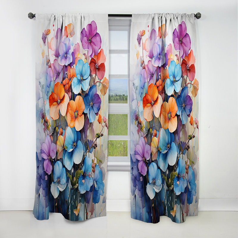 Blakeston - Violets Curtain - Blackout Floral Curtain - 1 Panels, 52" W x 108" L