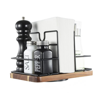 Napkin Holder For Table, Rotating Metal Napkin Holder With Salt And Pepper Shakers, Rotating Standing Napkin Dispenser For Kitchen Dining Table Decor, Not Including Salt And Pepper Shakers - Black