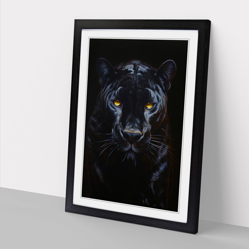 Panther Contemporary - Single Picture Frame Print on Wood, 46cm H x 34cm W x 2cm D, Black 