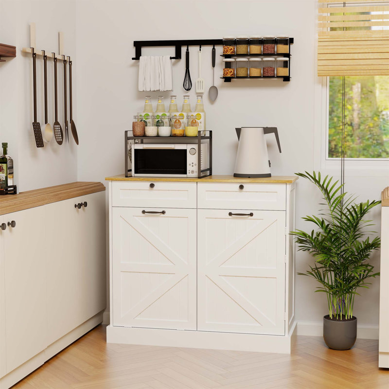 Armoire de rangement moderne avec 2 tiroirs, un bac basculant et de nombreuses tablettes pour une vie organisée