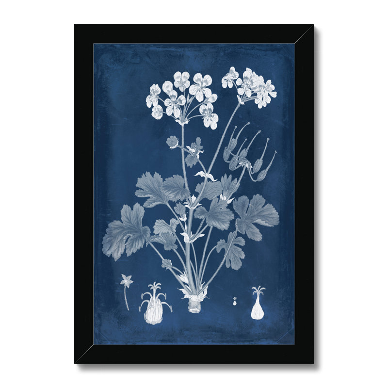 Botanical in Indigo III 1 Piece Painting, 34cm H x 24cm W, Black Framed Paper Print