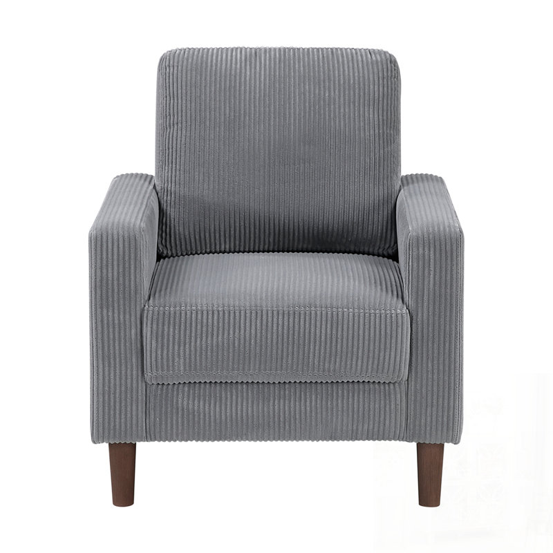 Chaise rembourrée moderne en velours côtelé avec coussin confortable et structure en bois massif pour le salon, Gris