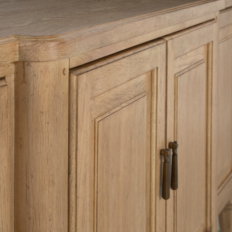 Mathis Wood Sideboard - 3 Shelves, Rustic French Oak/Aged Antique Brass