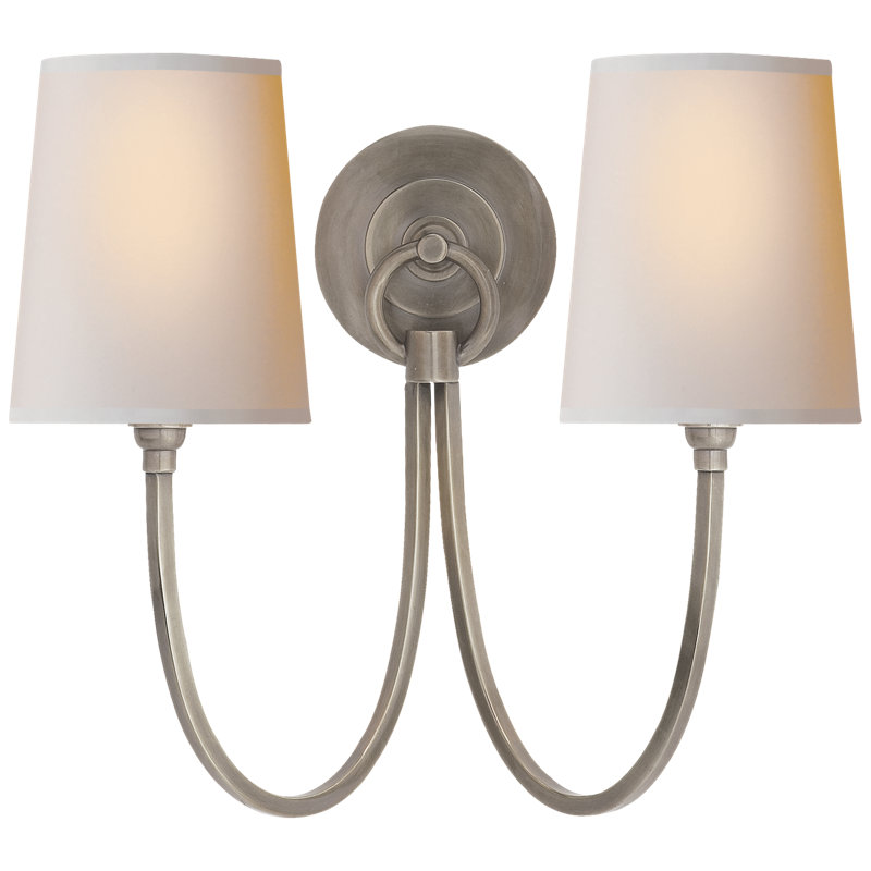 Thomas O'Brien Reed Double Sconce, Fabric, Hand-Rubbed Antique Brass