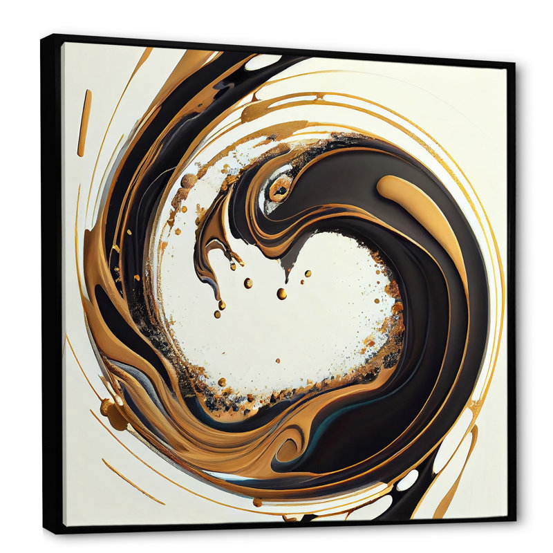 Cercle noir et or IV - art mural moderne sur toile, L 24 po x H 24 po, Toile avec cadre flottant noir