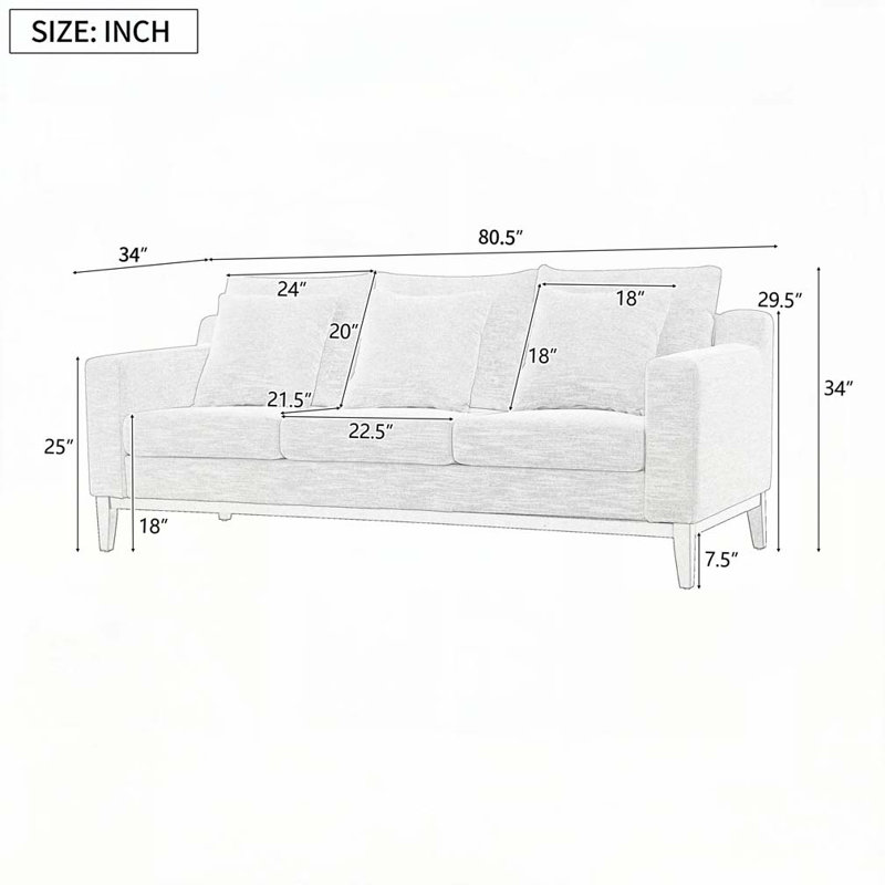 Canapé 3 places avec pieds en bois, Gris anthracite