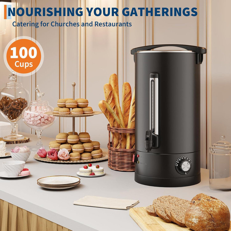 Commercial Electric Coffee Urn 12-18L Double Wall Stainless Steel, 60-120 Cup for Catering & Events, 14 cups