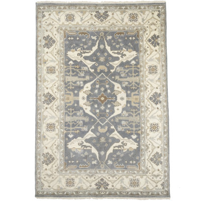 Tapis oriental gris Oushak Chobi Mute