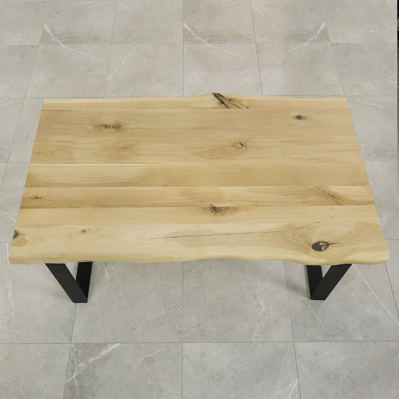 Norman Oak Unfinished Solid Wood Top Metal Base Dining Table, H80 x L200 x W40cm, Unfinished
