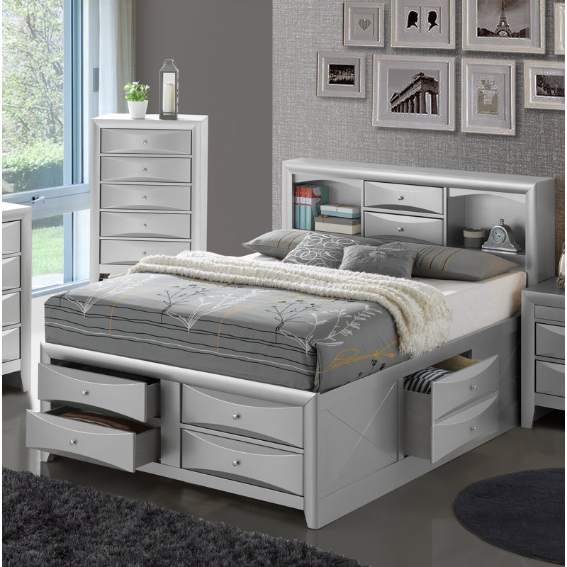 Champetre Bookcase Storage Bed, King, Silver