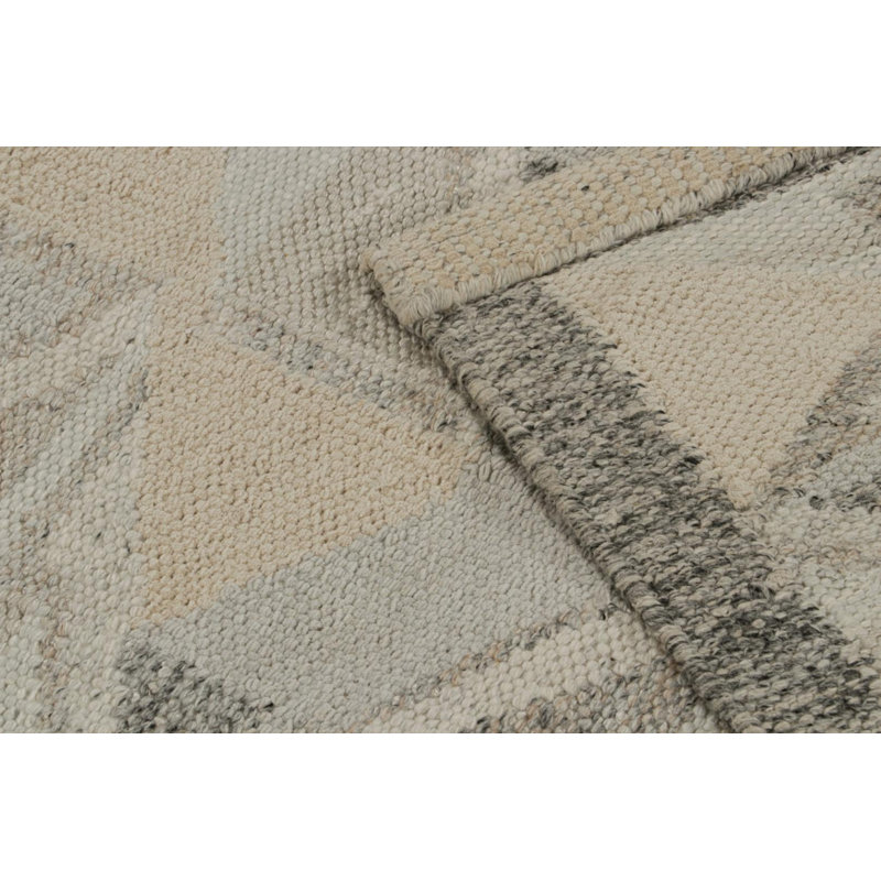 Rug & Kilim’S Scandinavian Kilim Runner With Gray-Beige Geometric Patterns, Runner 3' x 10'
