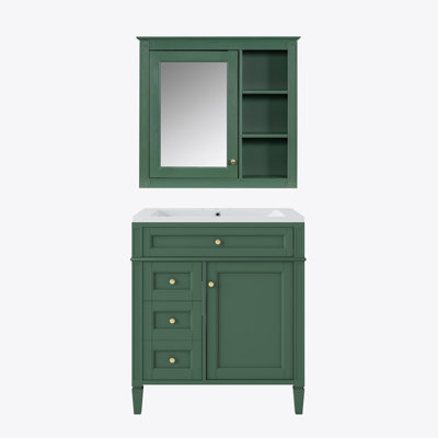Ensemble de meuble-lavabo autoportant 30 po avec lavabo supérieur, meuble-lavabo moderne avec 2 tiroirs et tiroir basculant, ensemble de meuble-lavabo autoportant avec miroir et meuble-lavabo simple