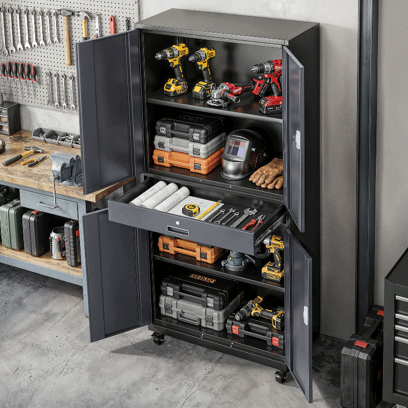 Metal Storage Cabinets With Lock, Gray/Black