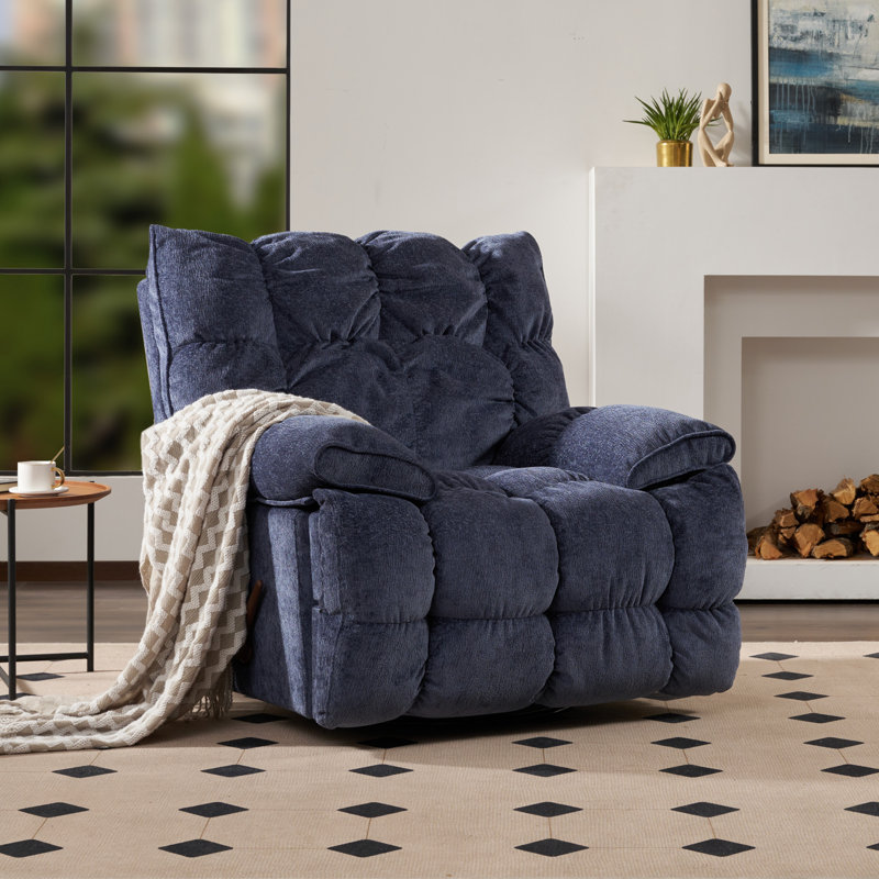 Fauteuil inclinable surdimensionné de 43,5 po Adyen, pivotant à 360 °, berçant à 30 °, Bleu, Manuel - levier / poignée