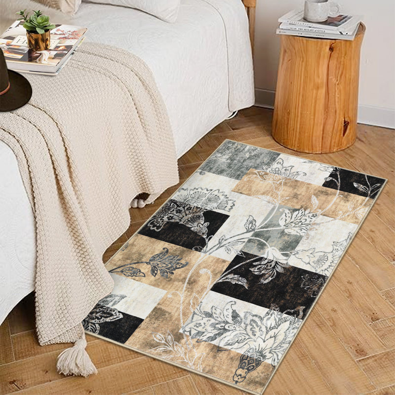 Tapis à motif floral lavable à motif géométrique moderne à motif floral