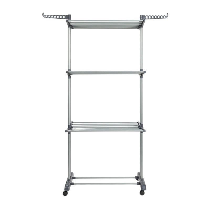 4-Tier Gray Stainless Steel Laundry Drying Rack with Side Wings