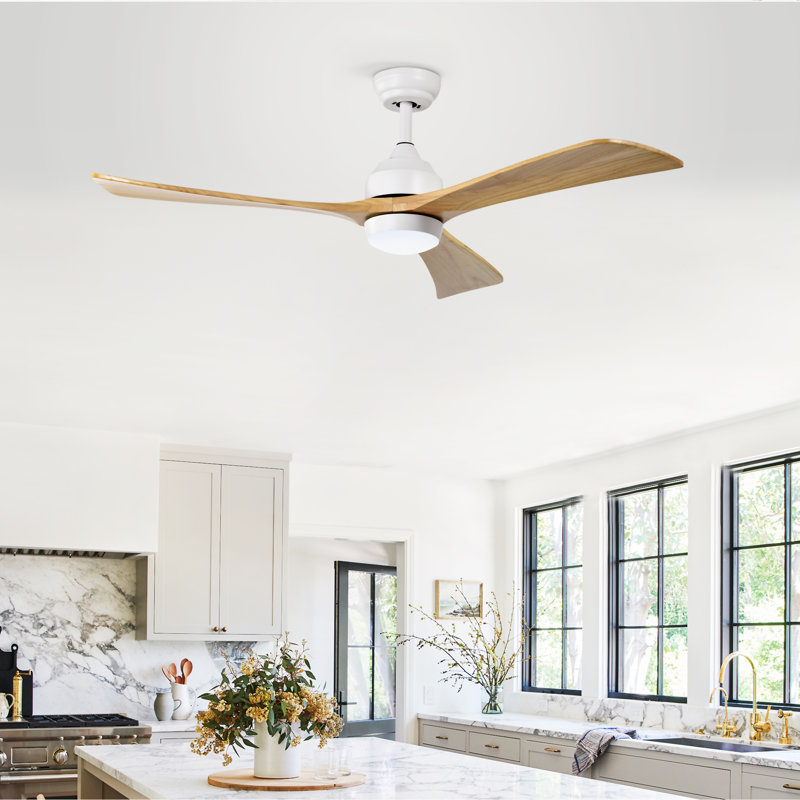Ventilateur de plafond 52 po avec lumières, Blanc, Bois naturel