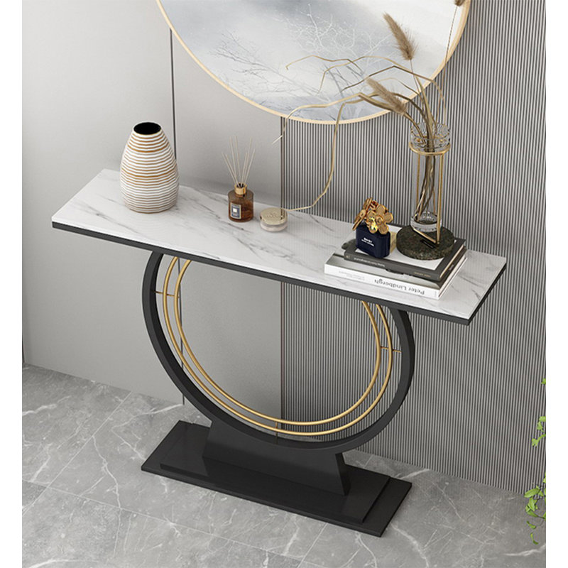 39.37" White;Black Rectangular Marble;Iron Console Table, 31.5" H x 47.24" W x 11.81" D