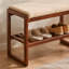 Banc de rangement en bois massif (couleur noyer), étagère de rangement en bois de hêtre avec coussin éponge à rebond élevé