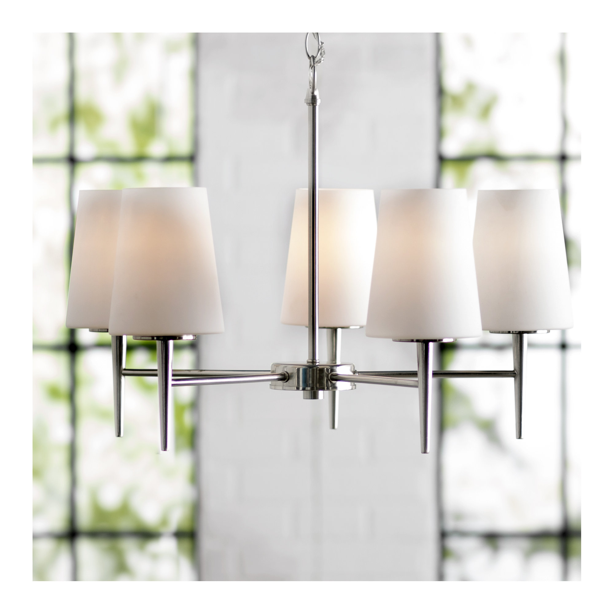 Erlandson 5 - Light Steel Dimmable Chandelier, Brushed Nickel, 100 Watt A19 Medium, 17.5" H x 25.25" W x 25.25" D