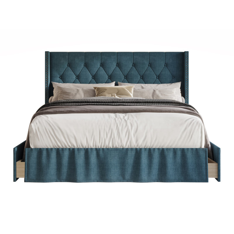 Javionte Upholstered Wingback Storage Bed, Full, Denim Blue