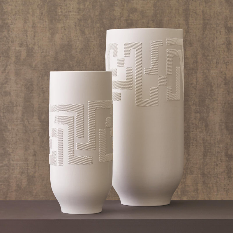 Ancestral Pueblo Inspired Matte White Ceramic Vase 16"x7.25"