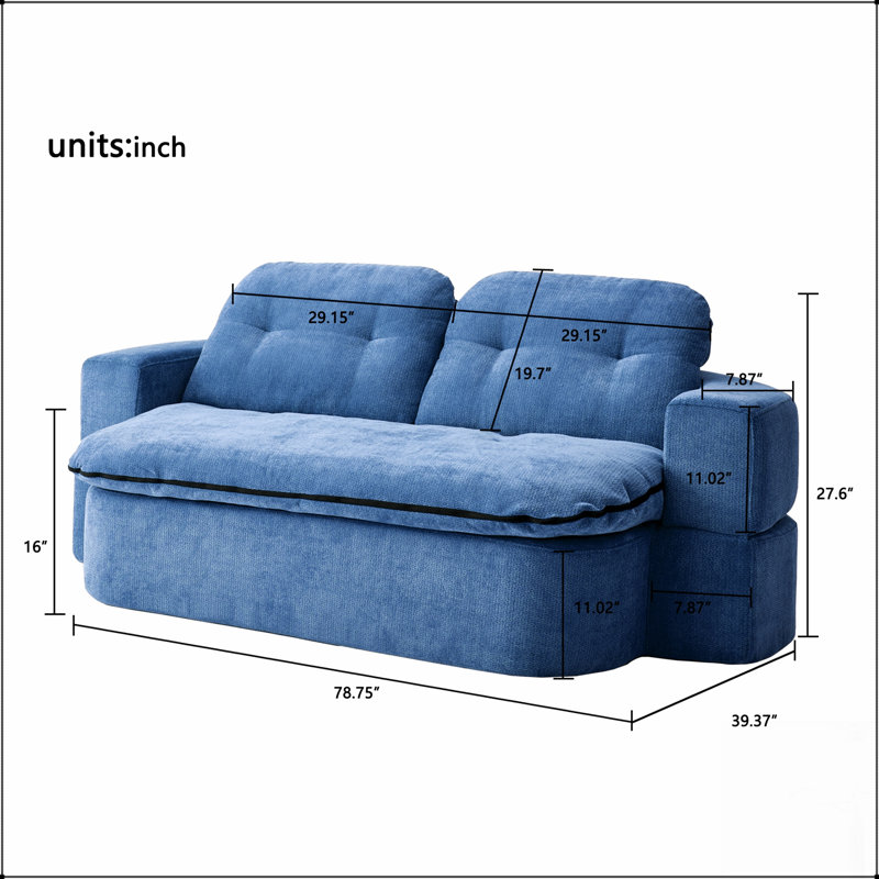 Canapé convertible moderne avec 2 coussins, tissu en velours côtelé, rembourré de mousse, aucun assemblage requis, idéal pour le salon et la salle de jeux