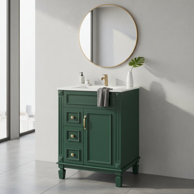Meuble-lavabo 24 po avec lavabo en céramique et tiroirs de rangement pour petites salles de bain | Idée de cadeau