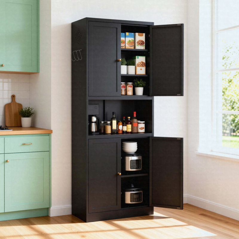 Armoire de rangement en acier de 72 po de hauteur avec grand comptoir, tablettes et crochets réglables, armoire robuste de style moderne