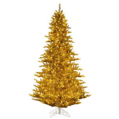 Gold Tinsel Artificial Christmas Tree with LED Lights