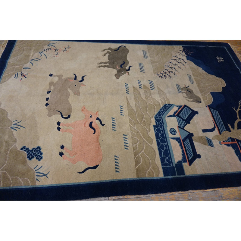 Antique Scenic Pictorial Peking Chinese Small Scatter Size Animal Rug