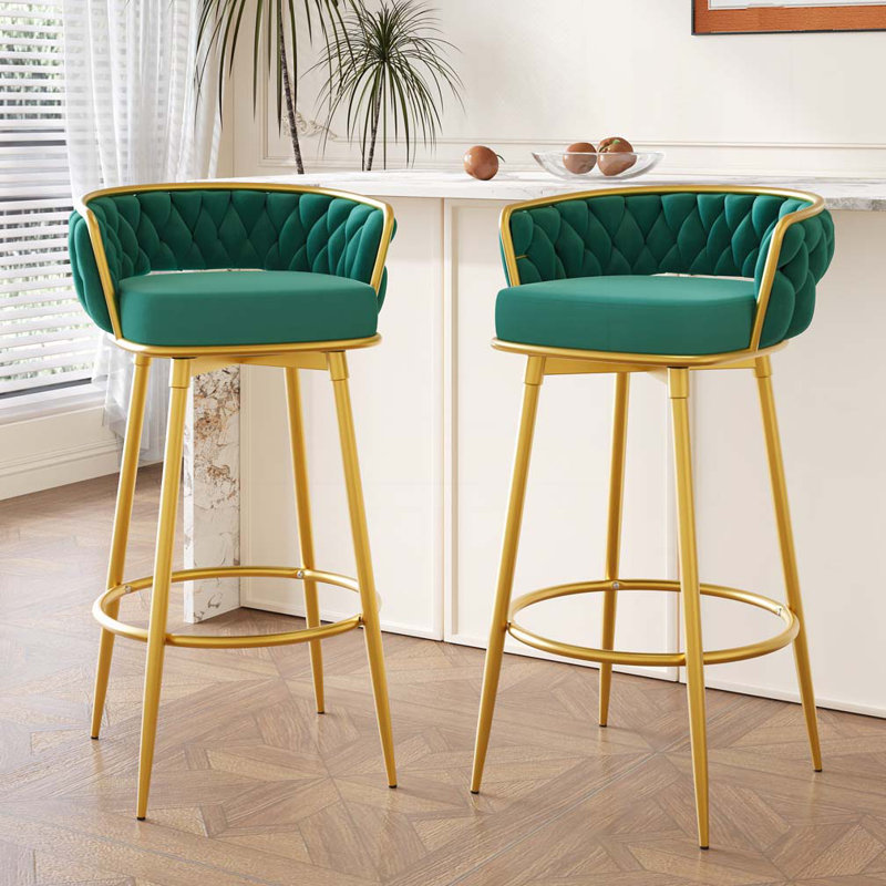 Cecilia  Upholstered Swivel Bar Stool, Green