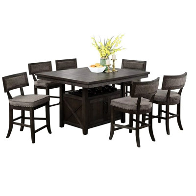 Table de salle à manger à hauteur de comptoir avec rangement et rallonge papillon, 7 chaises hautes de 6 pièces, rustique, côté chaises