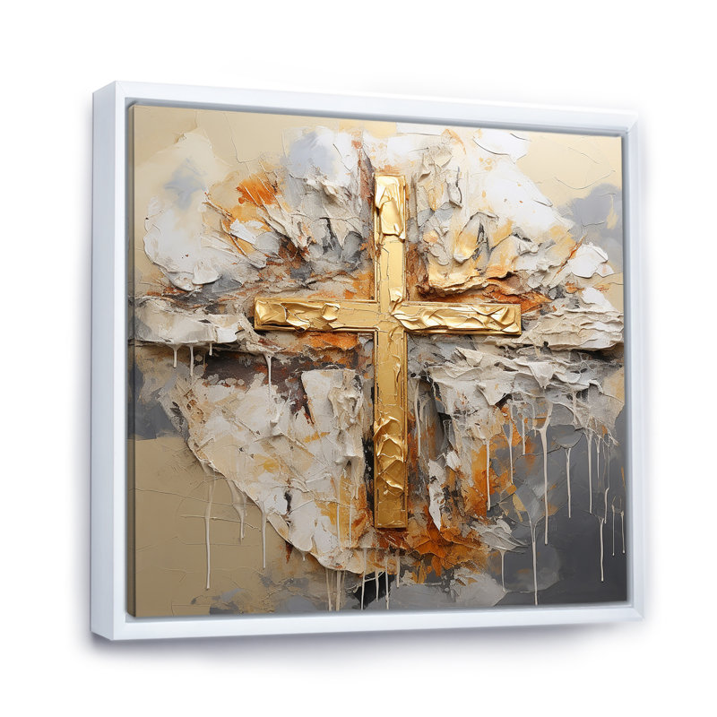 Impression sur toile, art mural doré, H 30 po x l 30 po x P 1 po, Cadre flottant blanc