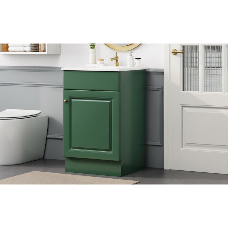 Meuble-lavabo de 20 po avec lavabo, tablette de porte d'armoire et installation réglable. Trop-plein de texture en céramique. Pour un fonctionnement sans bruit. Lavabo autoportant à assemblage autonome. Configuration.