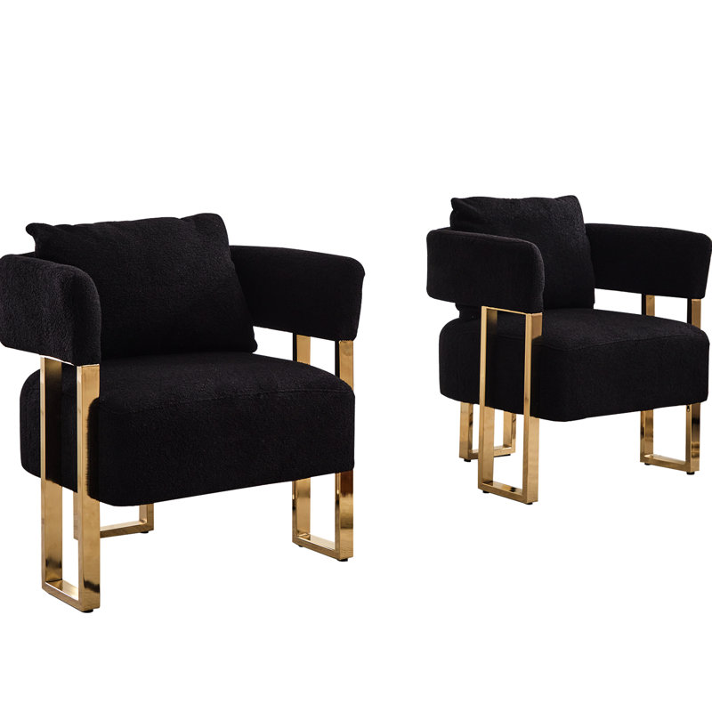 Chaise de luxe carrée dorée avec pieds en polaire noire pour le salon, le vestiaire, le bureau et la salle de réception