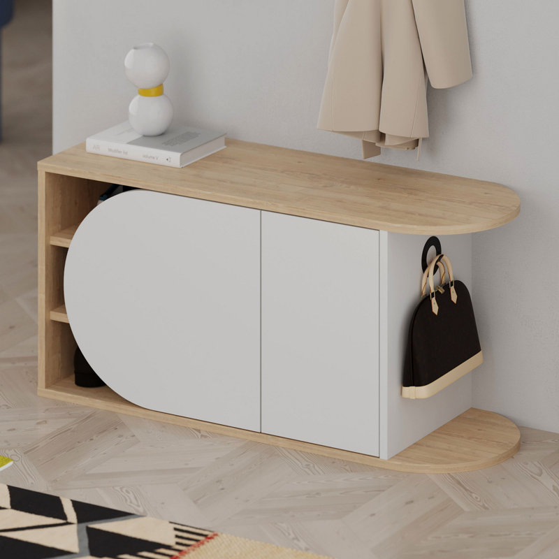 Stylish Shoe Cabinet, Modern Oak & White, 40.9 x 19.7 x 14.6 inches | 100% Melamine Coated Particle Board, Thickness: 0.7 inches | Soft-Close Hinges, Push to Open Doors, Holds Up to 176 lbs, Perfect for Entryway & Hallway Storage