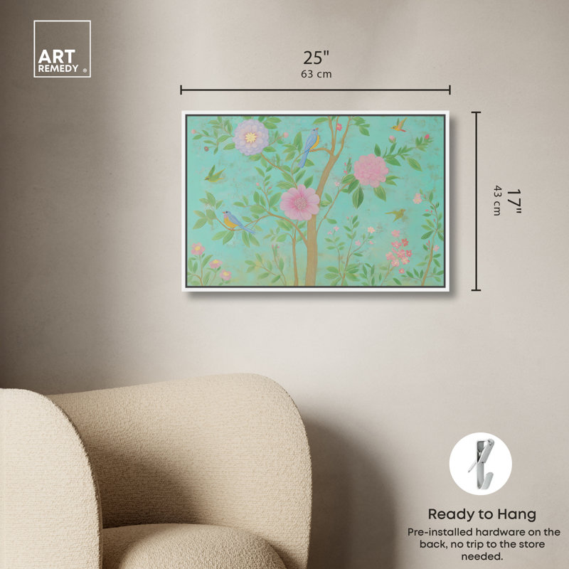 «Perched Bird IV», reproduction d'art sur toile encadrée par Art Remedy, cadre blanc, 24 x 16, 17"H x 25"W, White Frame