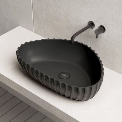 MonBlari 23" X 15" Triangle Solid Surface Bathroom Vessel Sink Matt Black
