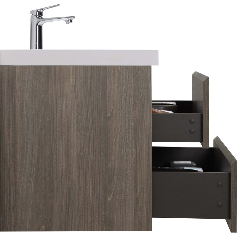 Meuble-lavabo mural 42 po avec lavabo et rangement mural moderne, Brun