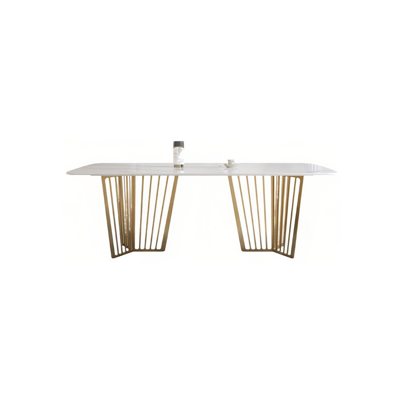 Simple Rectangular Rock Slab Dining Table Sets, 29.5"H x 63"L x 35.4"W