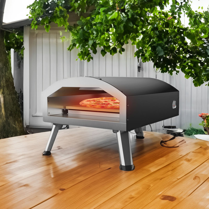 Black Steel Electric Outdoor Portable Pizza Oven with Stone Surface