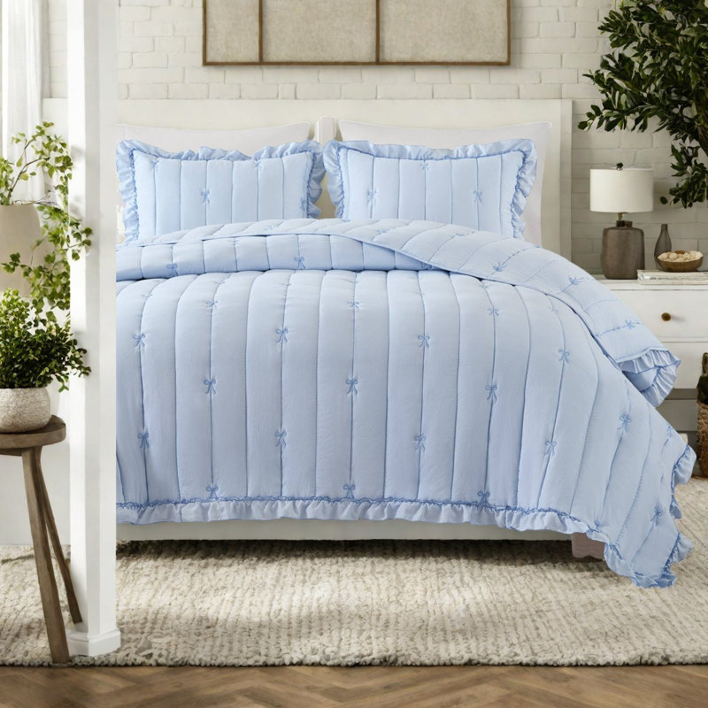 Soft Microfiber Bedding Sets, Embroidered Ruffle Style For Modern Home