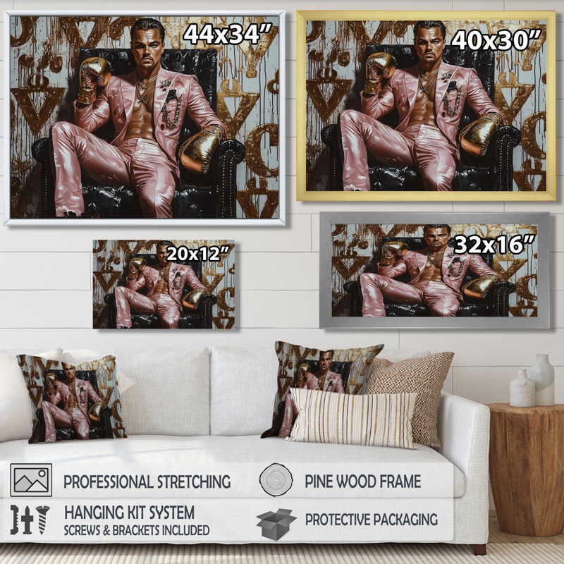 Colette - Homme, art mural, salon, H 16 po x l 32 po, Cadre simple blanc