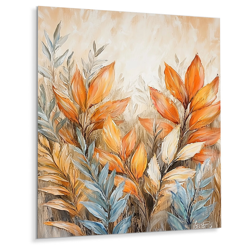 «Soft Orange Vintage Wildflowers II - Botanicals», impression sur métal, H 32 po x l 16 po
