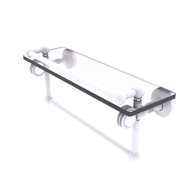 Tablette en verre avec barre de tour Jarrell, H 5,5 po x l 16 po x p 6,8 po, Blanc mat