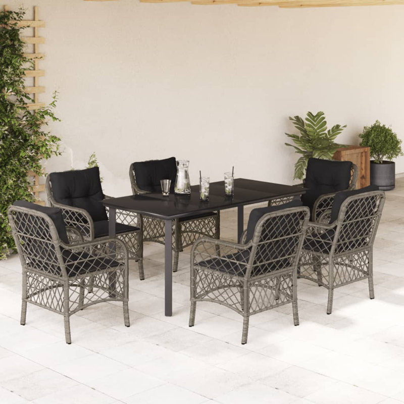  Ensemble de salle à manger de jardin, Gris, Gris foncé