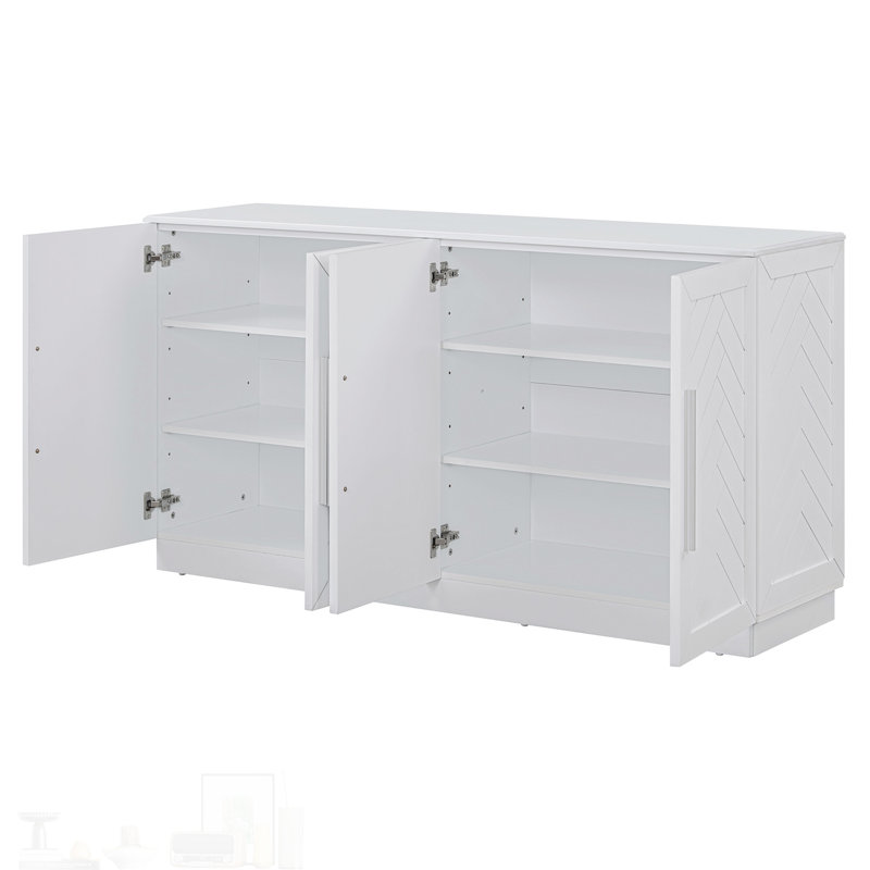Versatile Wooden Sideboard with Adjustable Shelves and Ample Storage Capacity for Organized Living, White