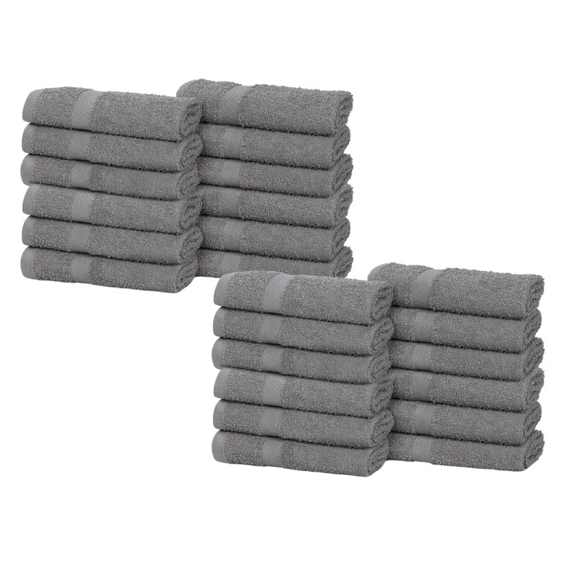 Lightweight Cotton Quick-Drying Bathroom Towel Set, Washcloth - 24 Pack, Charcoal